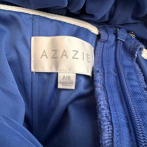 Azazie Charlize A-Line One Shoulder Mesh Floor-Length Dress Royal Blue - Picture 8 of 8